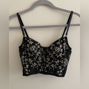 Black and Gold Embroidered Crop Top